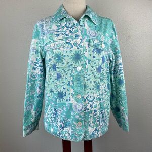 Tradition Country Collection Denim Floral Button Down Jacket Size 12 EUC